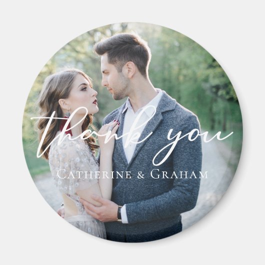 シック・ホワイト結婚スクリプトの写真ありがとう磁石 マグネット (正面)