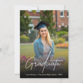 シック・ホワイト・スクリプト高校卒業 招待状 (正面)