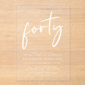 シック・ホワイト・スクリプト40th誕生日パーティー アクリル招待状 (正面)