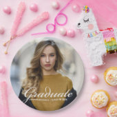 シック・ホワイト・スクリプト・オーバーレイ大学院写真パーティー ペーパープレート (パーティー)