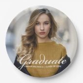 シック・ホワイト・スクリプト・オーバーレイ大学院写真パーティー ペーパープレート (正面)