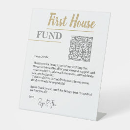 シック・ホワイト&金ゴールドエレガントQRコードファーストハウスファンド 台座サイン