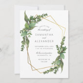 シック·ボタナル·グリーン&金ゴールド·ジ結婚オメトリズ 招待状 (正面)