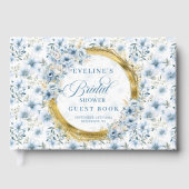 シック ボヘミアンスタイル パウダーブルー ゴールド フラワー ゲストブック (正面)