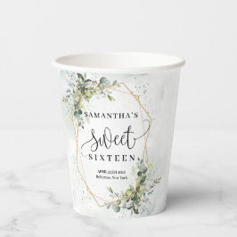 シック・ボホユーカリの緑の金ゴールド16th誕生日 紙コップ