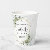 シック・ボホユーカリの緑の金ゴールド16th誕生日 紙コップ (正面)