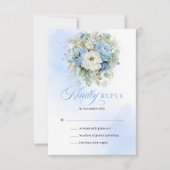 シック ボホー ライトブルーの芍薬 ユーカリのRSVP 出欠カード (正面)