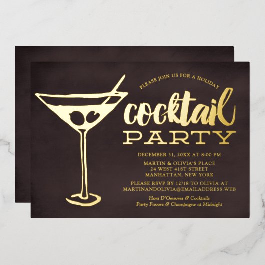 シック・マルティーニ新年のイブ・カクテルパーティー 箔招待状 (正面/裏面)
