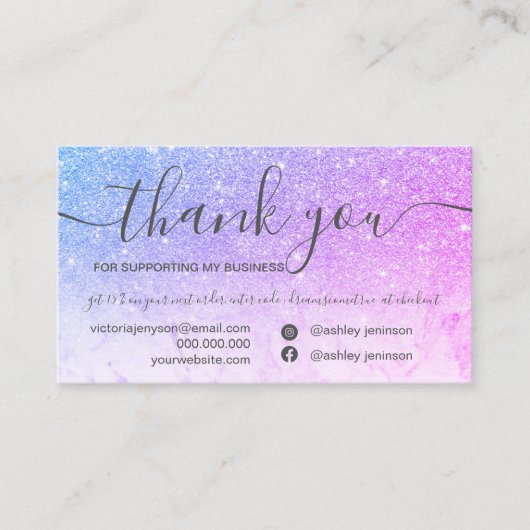 シック·マーブルーパープル·グリッター·オ感謝していーダー 名刺 (正面)