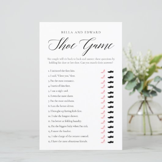 シック・ミニマル結婚リストのカップルのシャワーゲームカード (スタンド正面)