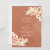 シック ミニマル テラコッタ ピーチ ブラッシュ クリーム ウェディング 招待状 (正面)