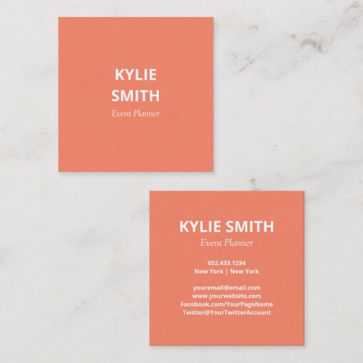 シック・ミニモダンマリスト・サーモン・ピンクがかったオレンジ スクエア名刺 (正面/裏面)