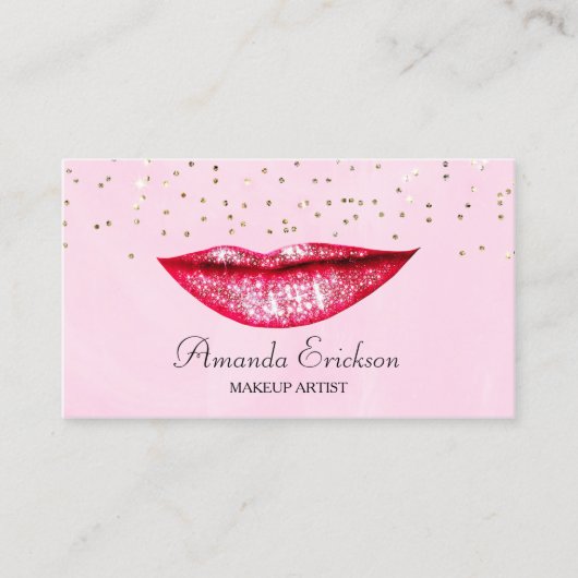 シック・メイクアップアーティストピンク金ゴールドフェイクダイヤモンドきらきら光る 名刺 (正面)