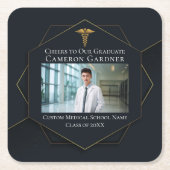 シック・メディカル・スクールフォトブラック卒業パーティー スクエアペーパーコースター (正面)