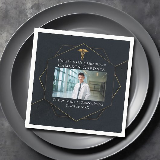 シック・メディカル・スクールフォトブラック卒業パーティー スタンダードカクテルナプキン