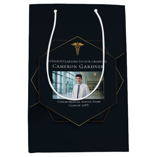 シック・メディカル・スクール写真卒業ブラック金ゴールド ミディアムペーパーバッグ (正面)