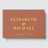 シック・モノグラムフォトテラコッタ結婚の金ゴールド ゲストブック (正面)