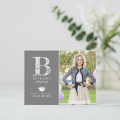 シック・モノグラム写真卒業パーティー発表 ポストカード (スタンド正面)