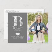 シック・モノグラム写真卒業パーティー発表 ポストカード (正面/裏面)