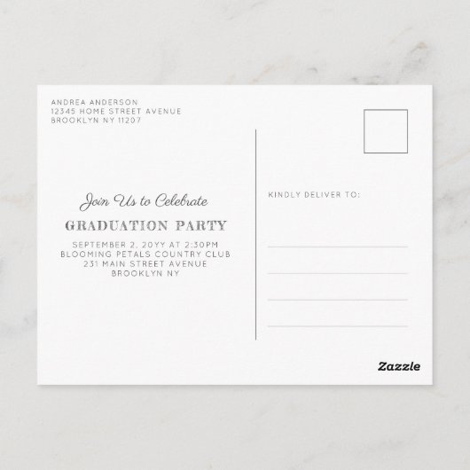 シック・モノグラム写真卒業パーティー発表 ポストカード (裏面)