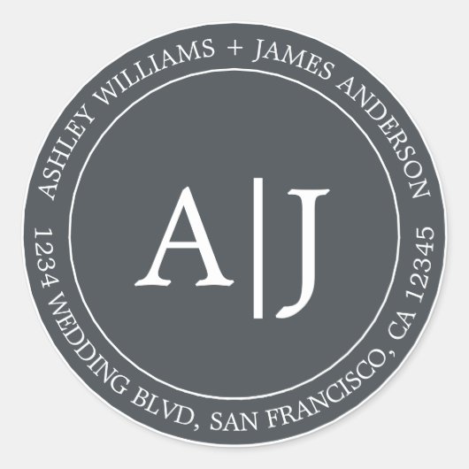 シック・モノグラム結婚ズ差出人住所オフブラック ラウンドシール (正面)