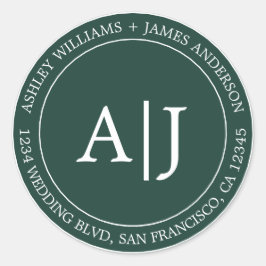 シック・モノグラム結婚ズ差出人住所ダークグリーン ラウンドシール