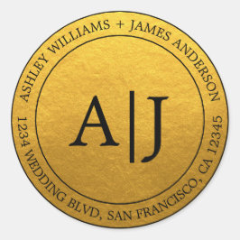 シック・モノグラム結婚ズ差出人住所金ゴールド ラウンドシール