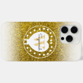 シック・モノグラム金ゴールドグリッターハートイニシャルレター Case-Mate iPhoneケース (裏面 (横))