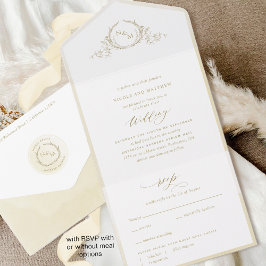 シック、モノグラム、シャンパンクリームウォーター結婚カラー オールインワン招待状