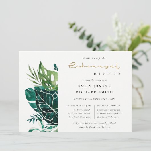 シック・モンステラグリーンファーンズリハーサルディナー招待状 サンキューカード (スタンド正面)