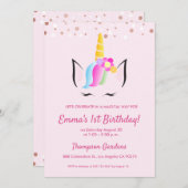 シック・ユニコーン紙吹雪1st誕生日パーティー 招待状 (正面/裏面)