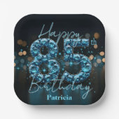 シック・ラグジュアリーサファイアブルー&ブラック85誕生日 ペーパープレート (正面)