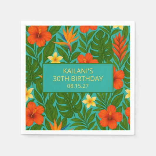 シック・ラッシュ・トロピカルフローラルアウ(ハワイ式宴会)誕生日パーティー スタンダードカクテルナプキン (正面)