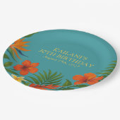 シック・ラッシュ・トロピカルフローラルアウ(ハワイ式宴会)誕生日パーティー ペーパープレート (アングル)