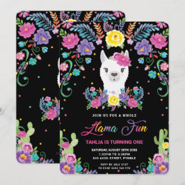 シック・ラマ・おもしろいメキシコフローラ1歳の誕生日パーティー  招待状