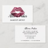 シック・レッドグリッターリップメイクアップアーティスト 名刺 (正面/裏面)