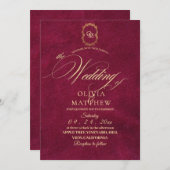 シック・レッド/バーガン結婚ディ 招待状 (正面/裏面)