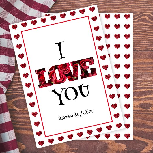 シック・レッド&ホワイト私はあなたを愛するハートバレンタインデー シーズンカード