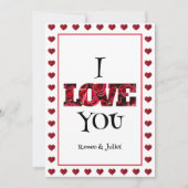 シック・レッド&ホワイト私はあなたを愛するハートバレンタインデー シーズンカード (正面)