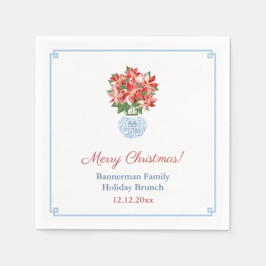 シック・レッド・ポインセチア・クリスマスプラントホリデーパーティー スタンダードカクテルナプキン (正面)