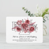 シック・レッド・マルーングリーンリーフローラ40th Birthday 招待状 (スタンド正面)