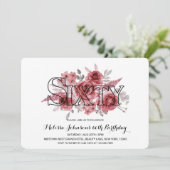 シック・レッド・マルーングリーンリーフローラ60th誕生日 招待状 (スタンド正面)