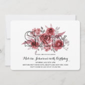 シック・レッド・マルーングリーンリーフローラ60th誕生日 招待状 (正面)