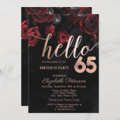 シック・レッド・ローゼズブラック65thバースデーパーティー 招待状 (正面/裏面)