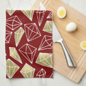 シック・レッド・金ゴールド・ダイヤモンド・クリスマス キッチンタオル (四つ折り)