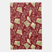 シック・レッド・金ゴールド・ダイヤモンド・クリスマス キッチンタオル (縦)