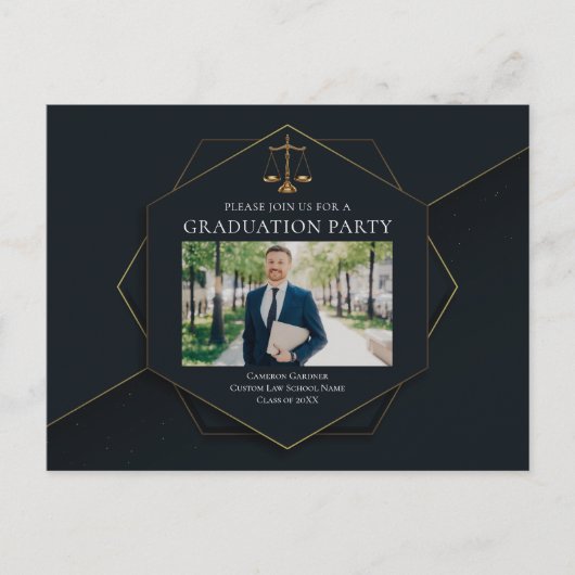 シック・ロースクール写真卒業パーティー インビテーションポストカード (正面)