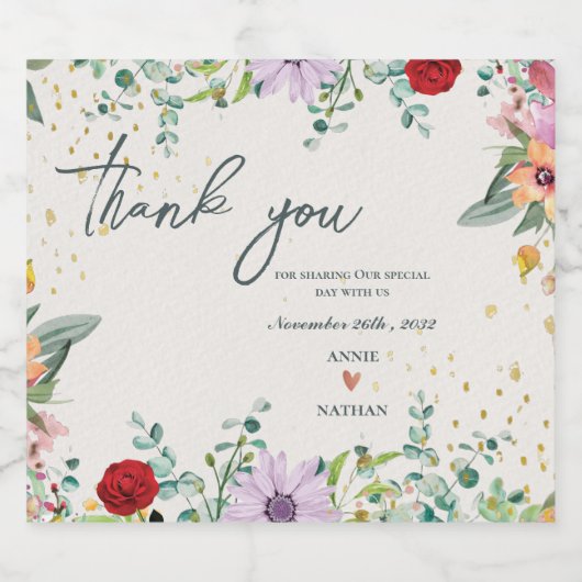 シック・ワイルドフラワー結婚ズフローラの皆様のお願い スパークリングワインラベル (シングルラベル)