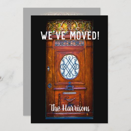 シック·ヴィンテージ·ドア·スクリプトを移モダン動しました 案内状 (正面/裏面)