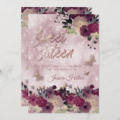 シック《写真》ぼけ味バタフライフローラガーデンsweet sixteen 招待状 (正面/裏面)